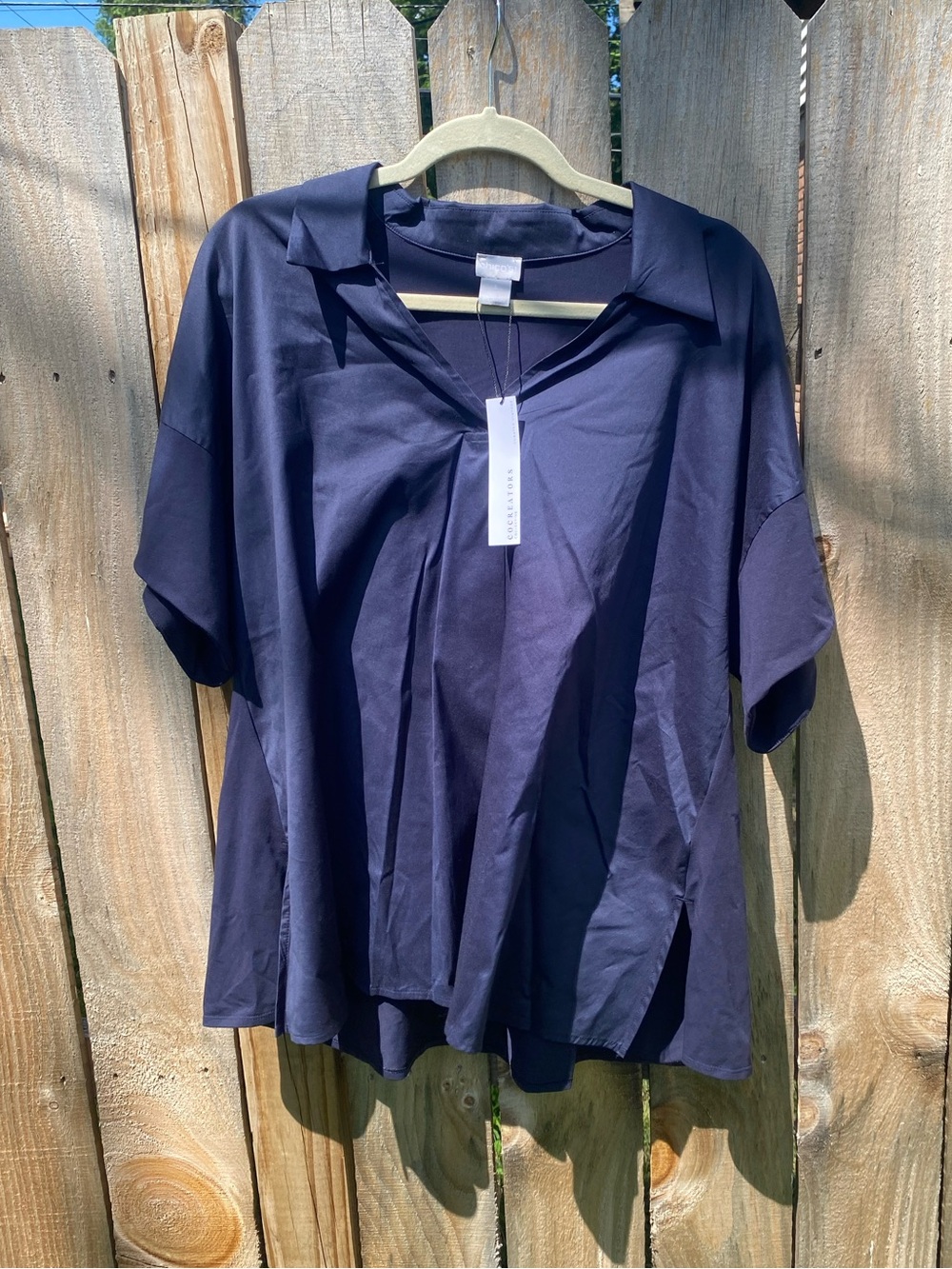Chicos Top Womens 3 Stretch Tunic Pullover Shirt Oversized Blouse Navy NWOT